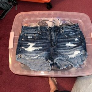 American Eagle Outfitters Distressed Denim Shorts - Dark Blue